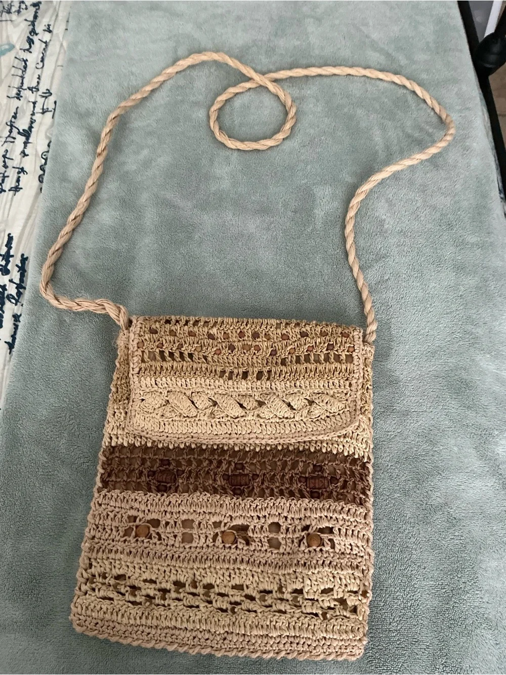 Woven Crochet Crossbody Bag in Beige and Brown